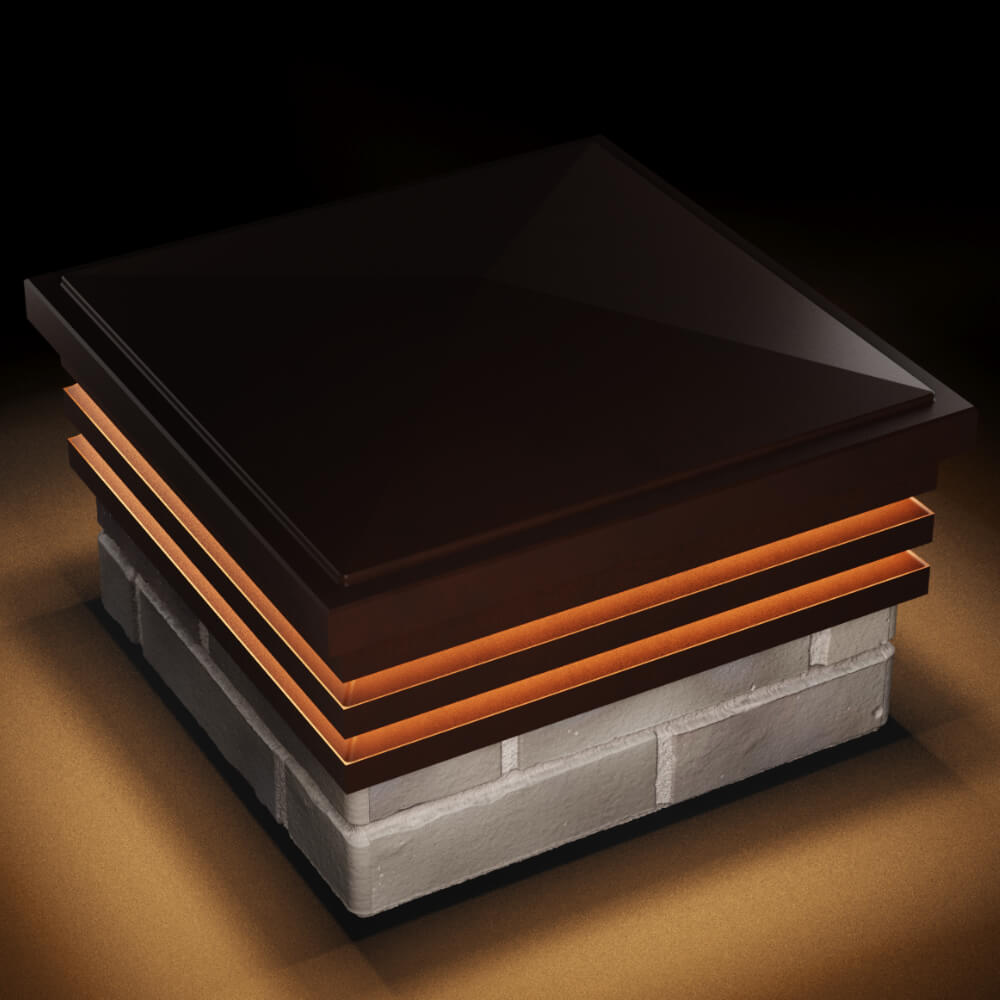 Колпак Zking Бона ХайТек Коричневый на столб 1.5х1.5 кирпича (385х385мм) с подсветкой в Белово фото